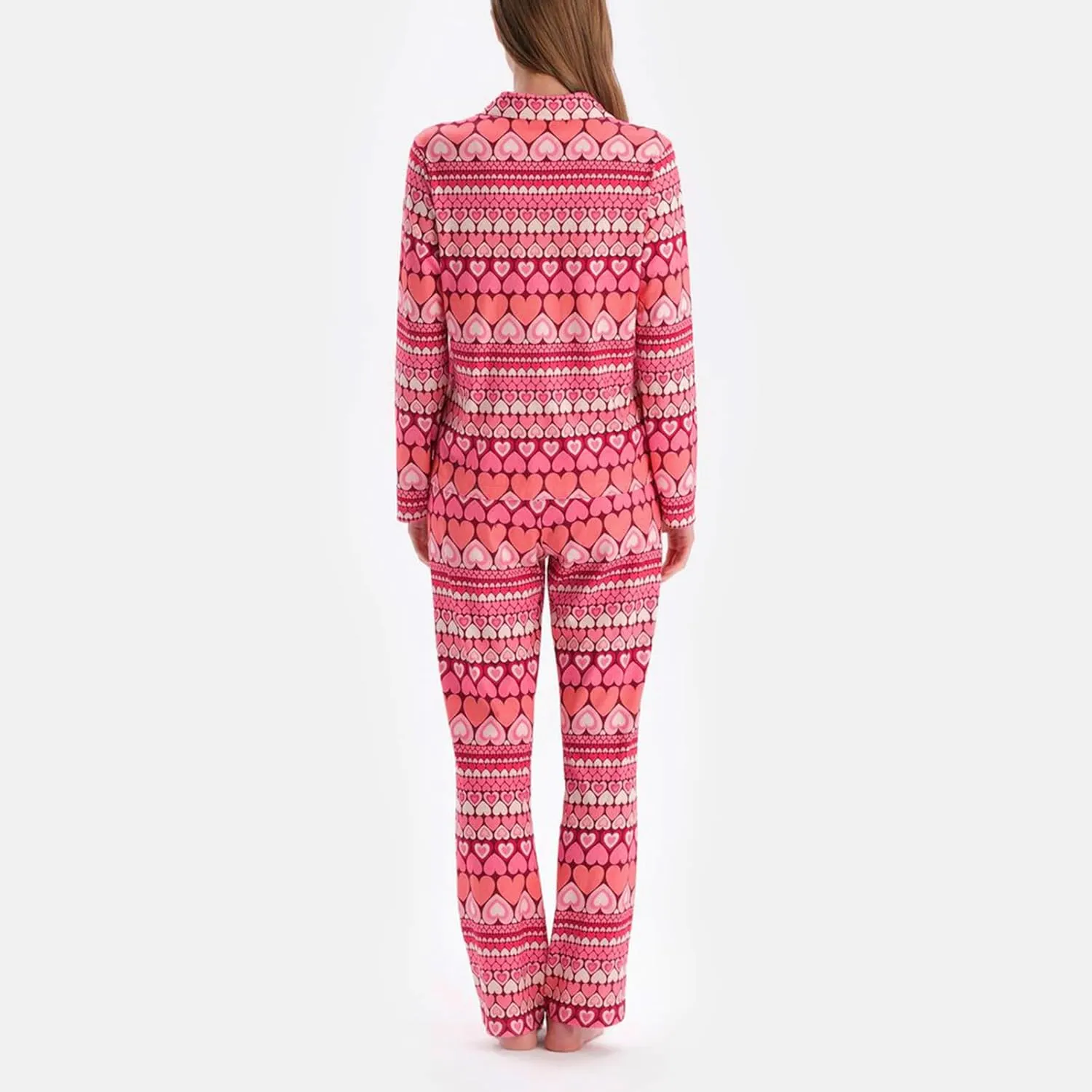 Women Valentine's Day Pajamas Lounge Set Heart Print Long Sleeve Tops and Pants 2 Piece Loungewear Outfits