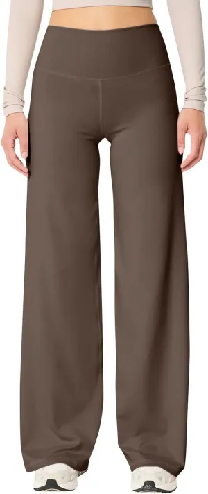 Women Wide Leg Yoga Pants High Waist Straight Trousers Dress Work Pants Tummy Control Flare Leggings with Pockets