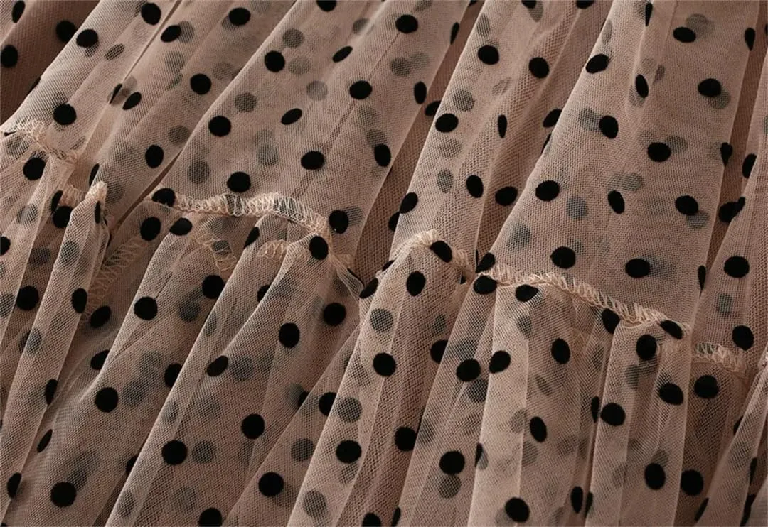 Women's A-Line Pleated Skirt Spring Summer Polka Dot Mesh Skirt Fluffy Skirt