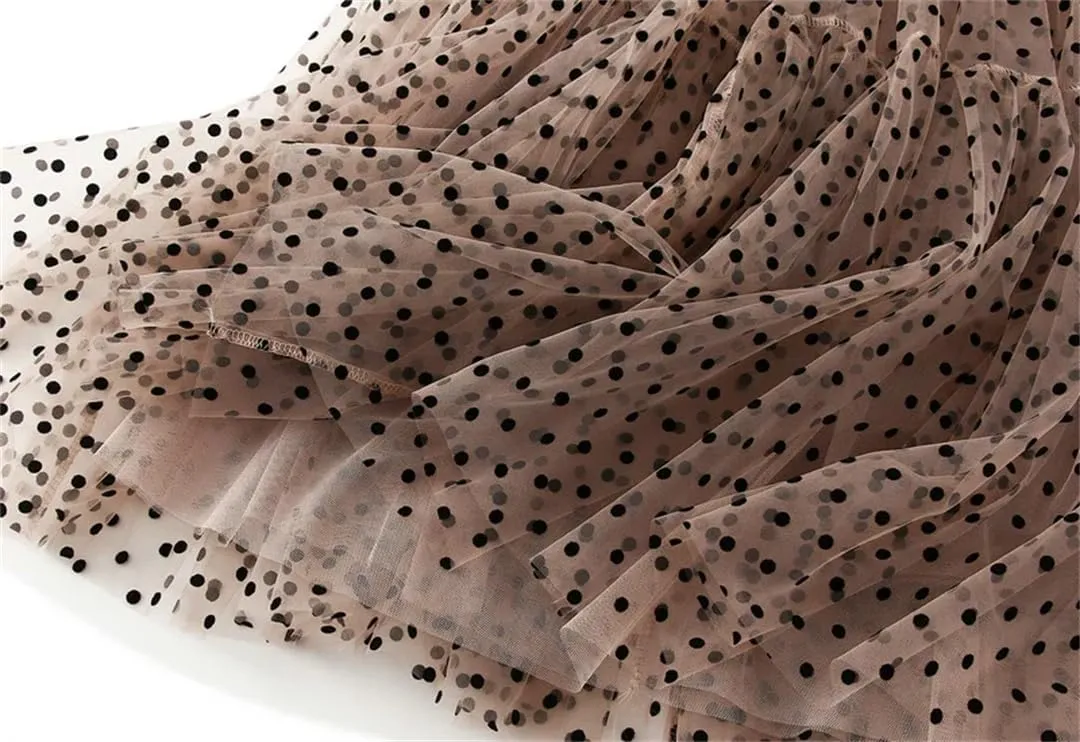 Women's A-Line Pleated Skirt Spring Summer Polka Dot Mesh Skirt Fluffy Skirt