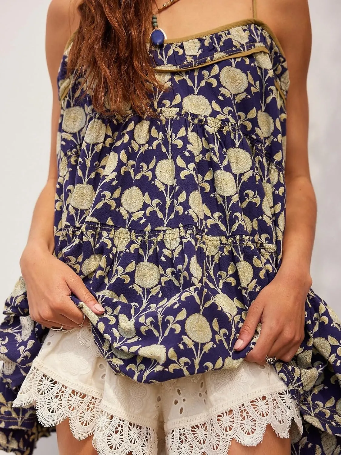 Women's Adjustable Spaghetti Strap Mini Dress Summer Floral Boho Flowy Dresses Beach Wedding Guest Sundress