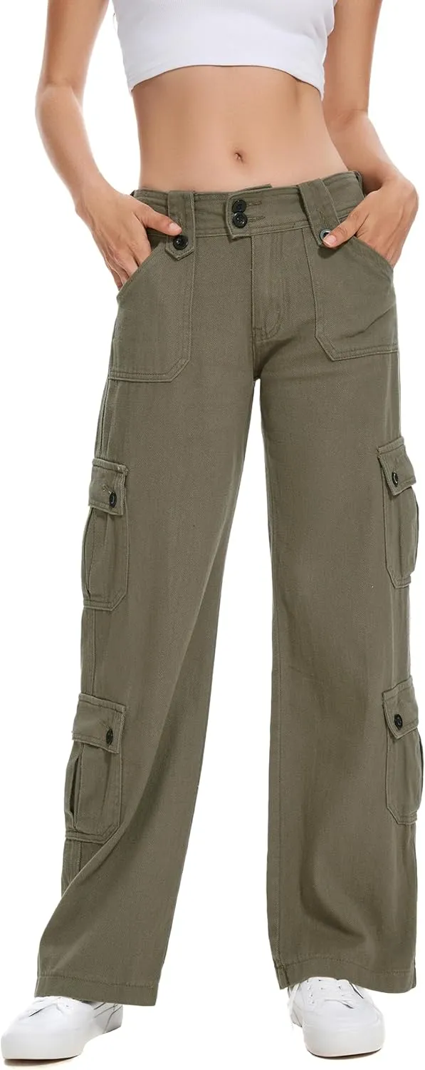 Womens Baggy Cargo Jeans Vintage Low Waist Y2K Outfits Straight Leg Distress Denim Pants
