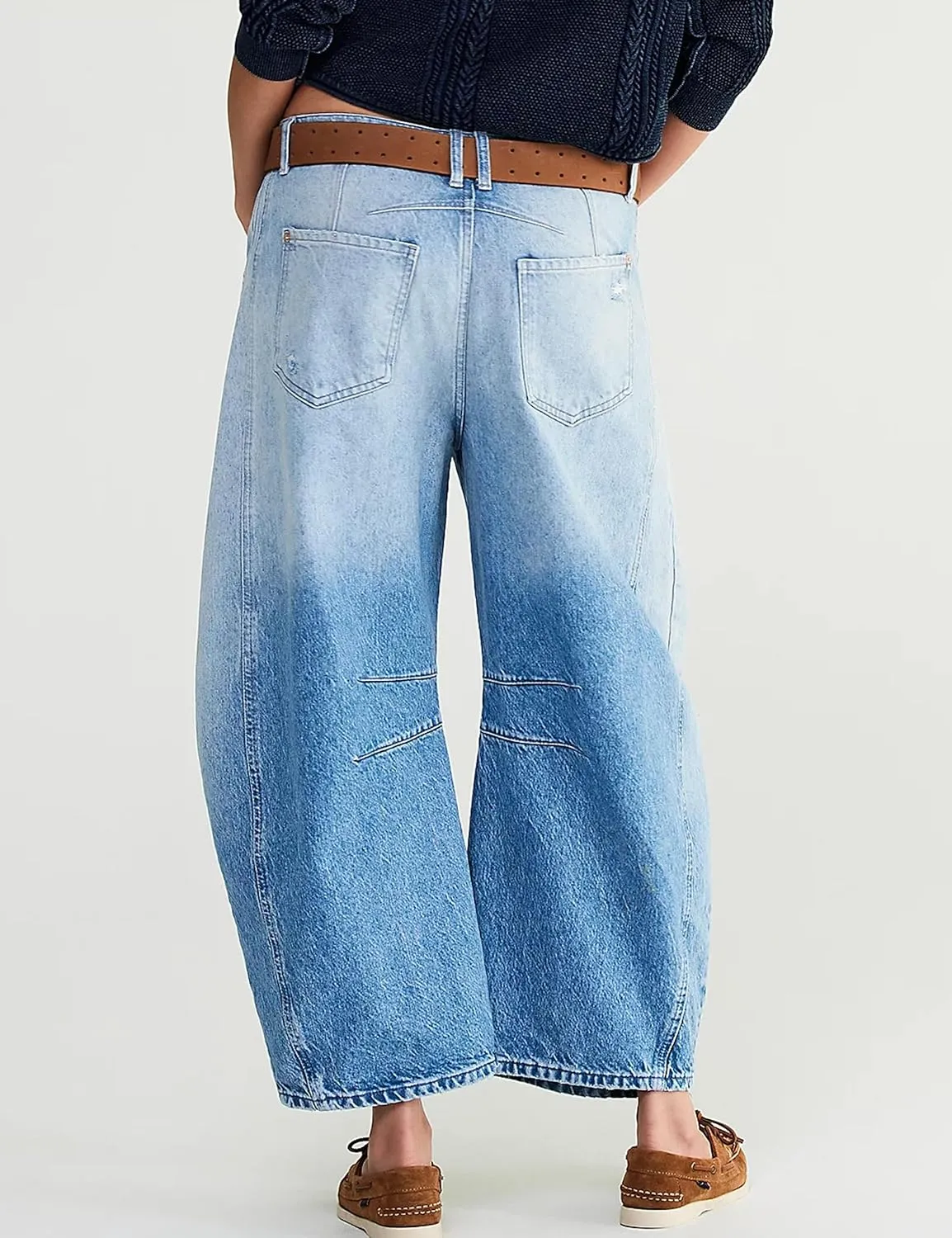Women's Barrel Jeans Vintage Mid Rise Wide Leg Y2k Baggy Boyfriend Ankle Denim Pants