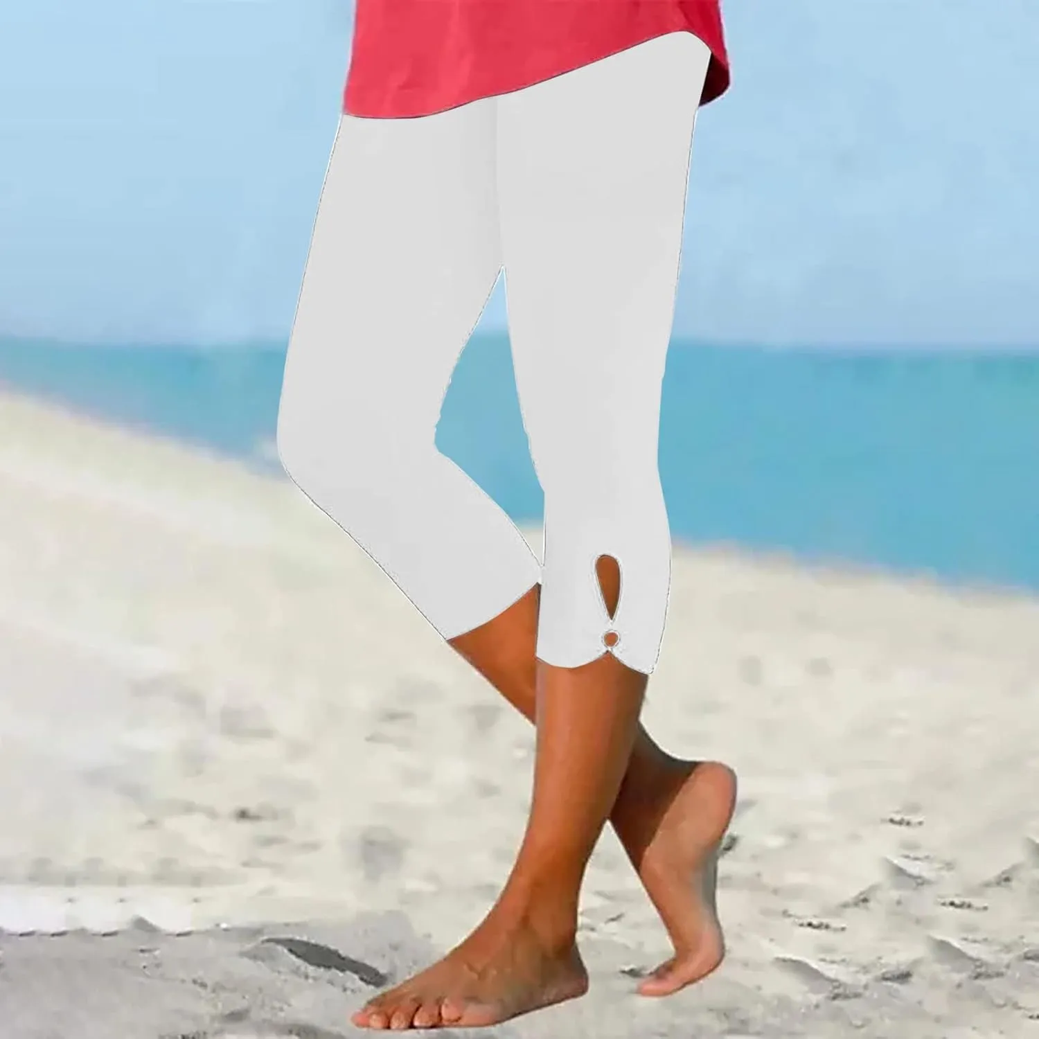 Womens Capri Leggings Summer Plus Size Capris Workout Yoga High Waisted Capri Pants Casual Pull On Capris with Pockets