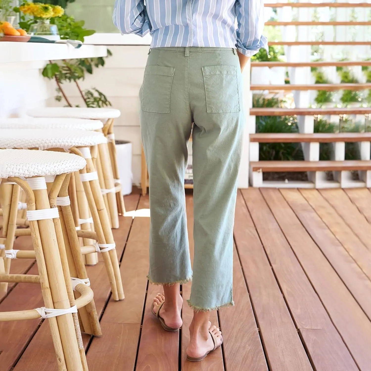 Womens Cargo Pants, Plaid Peasant Pants Linen Casual Straight Leg 2025 Loose
