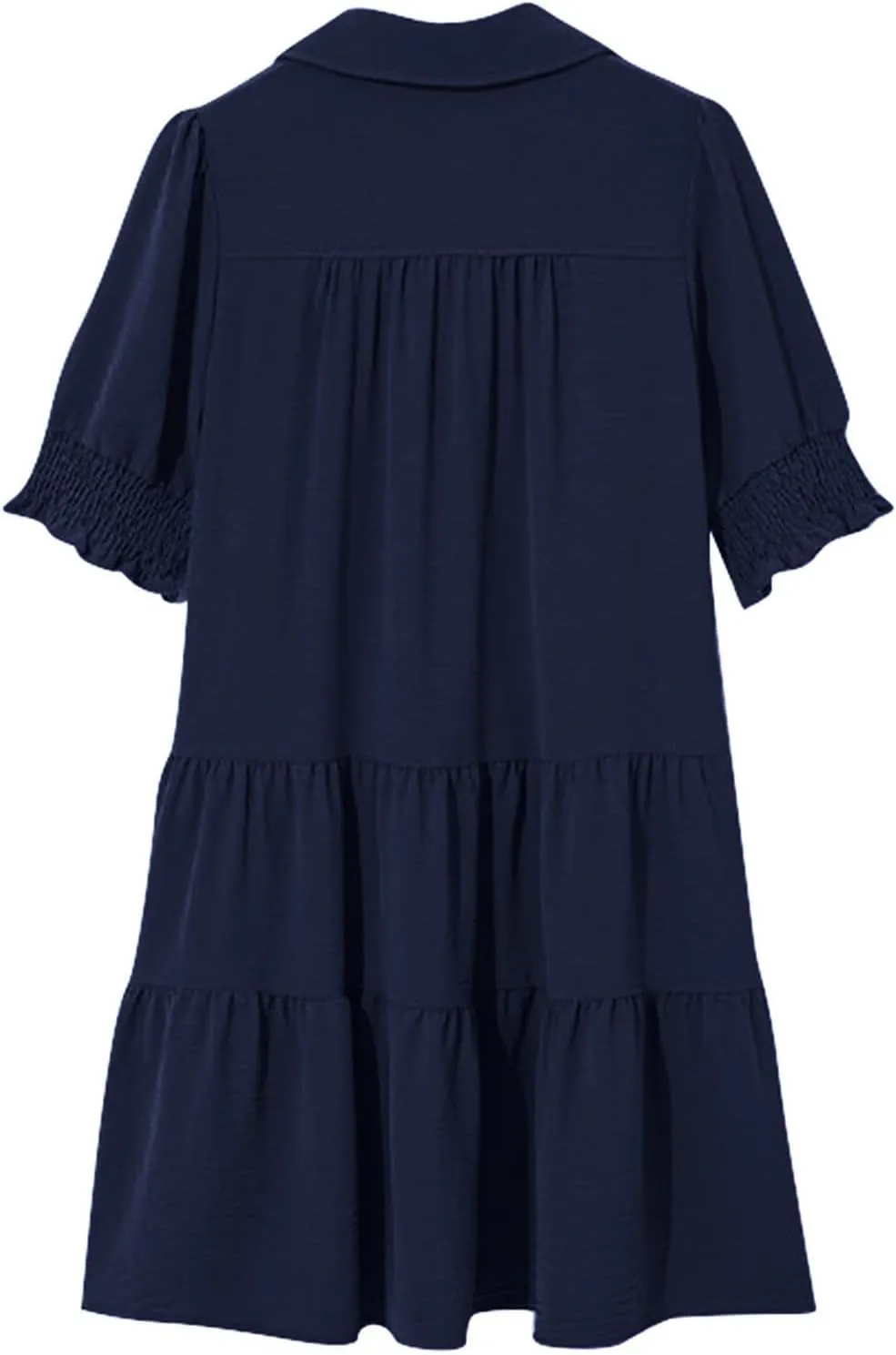 Women's Casual Lapel V-Neck Ruffle Sleeve Pleated Dress Collared Swing Mini Dresses Tiered A Line Dress Trendy