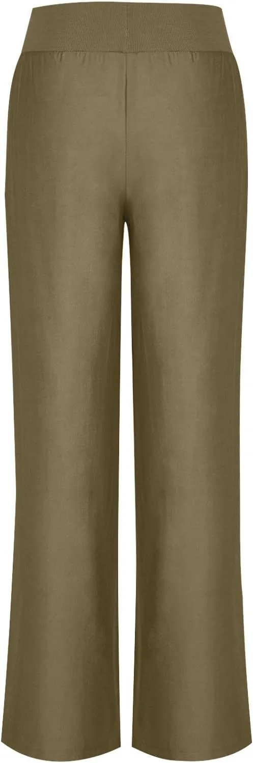 Women's Cotton Linen Palazzo Pants Elastic Waisted Wide Leg Pants with Pockets Summer Beach Trousers Casual Pant