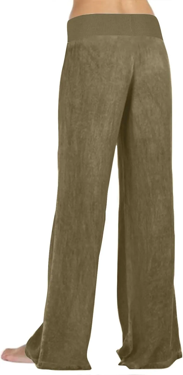 Women's Cotton Linen Palazzo Pants Elastic Waisted Wide Leg Pants with Pockets Summer Beach Trousers Casual Pant