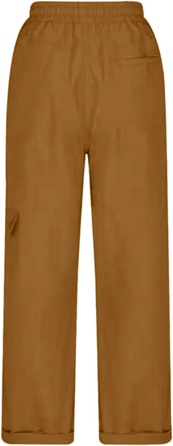 Women's Cotton Linen Summer Baggy Palazzo Lounge Pants Low Waist Wide Leg Plus Size Palazzo Pants Office
