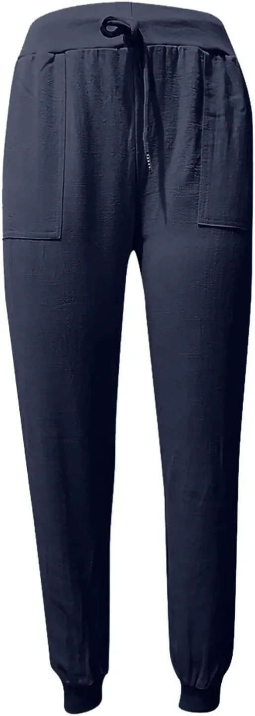 Women's Cotton Linen Summer Cropped Palazzo Pants High Waist Ankle Length Loose Fit Trousers Business Work