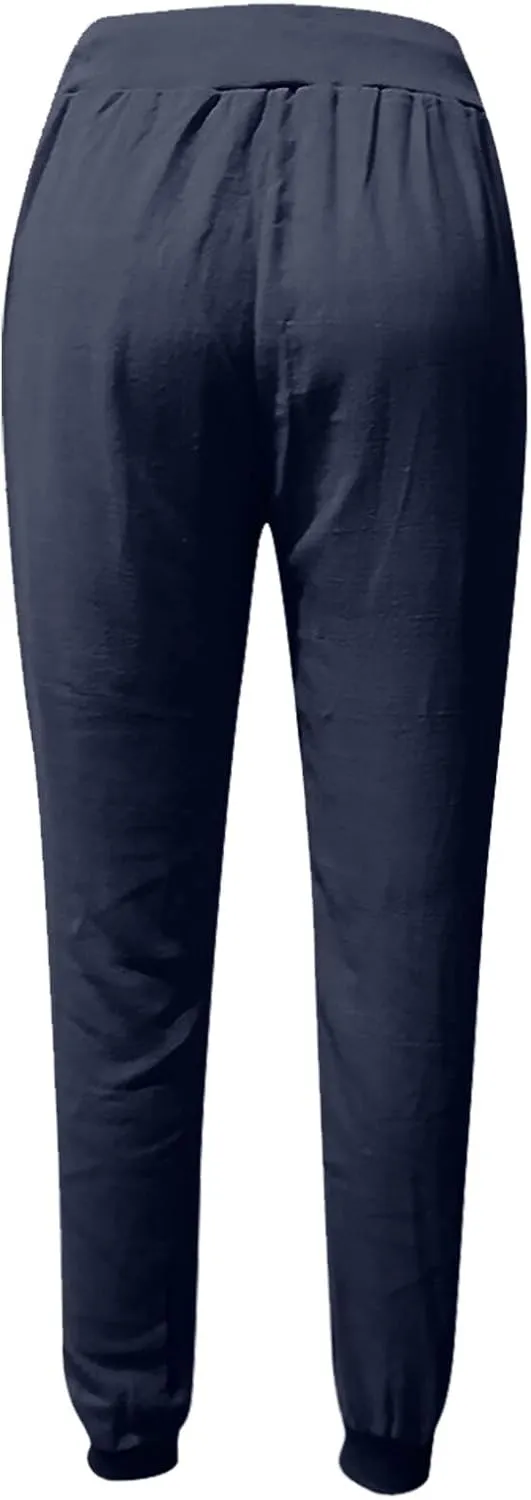 Women's Cotton Linen Summer Cropped Palazzo Pants High Waist Ankle Length Loose Fit Trousers Business Work