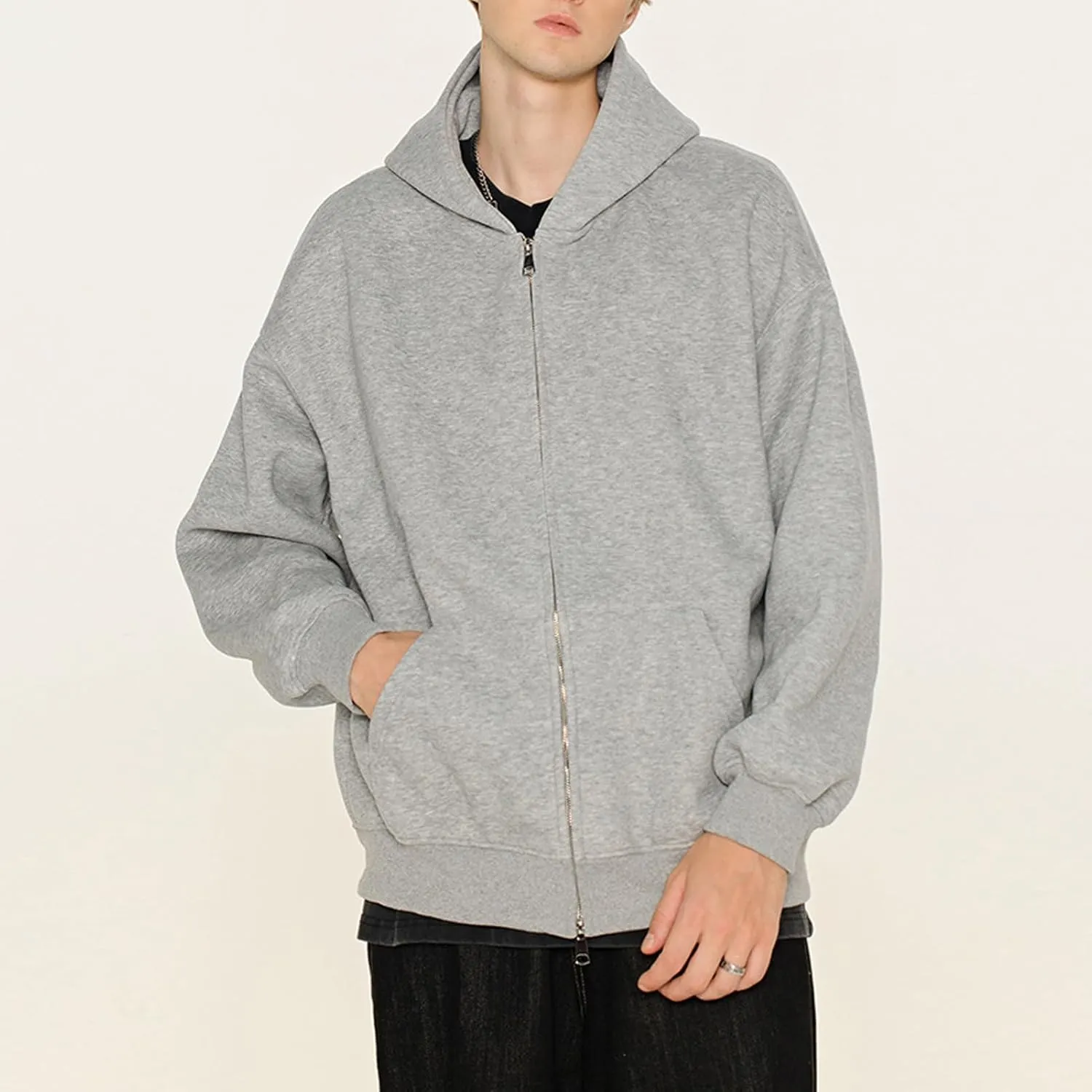 Womens Double Zip Up Hoodie Oversized Vintage Hoodied Heavyweight Fleece Sweatshirt Full Zip Cotton Hooded
