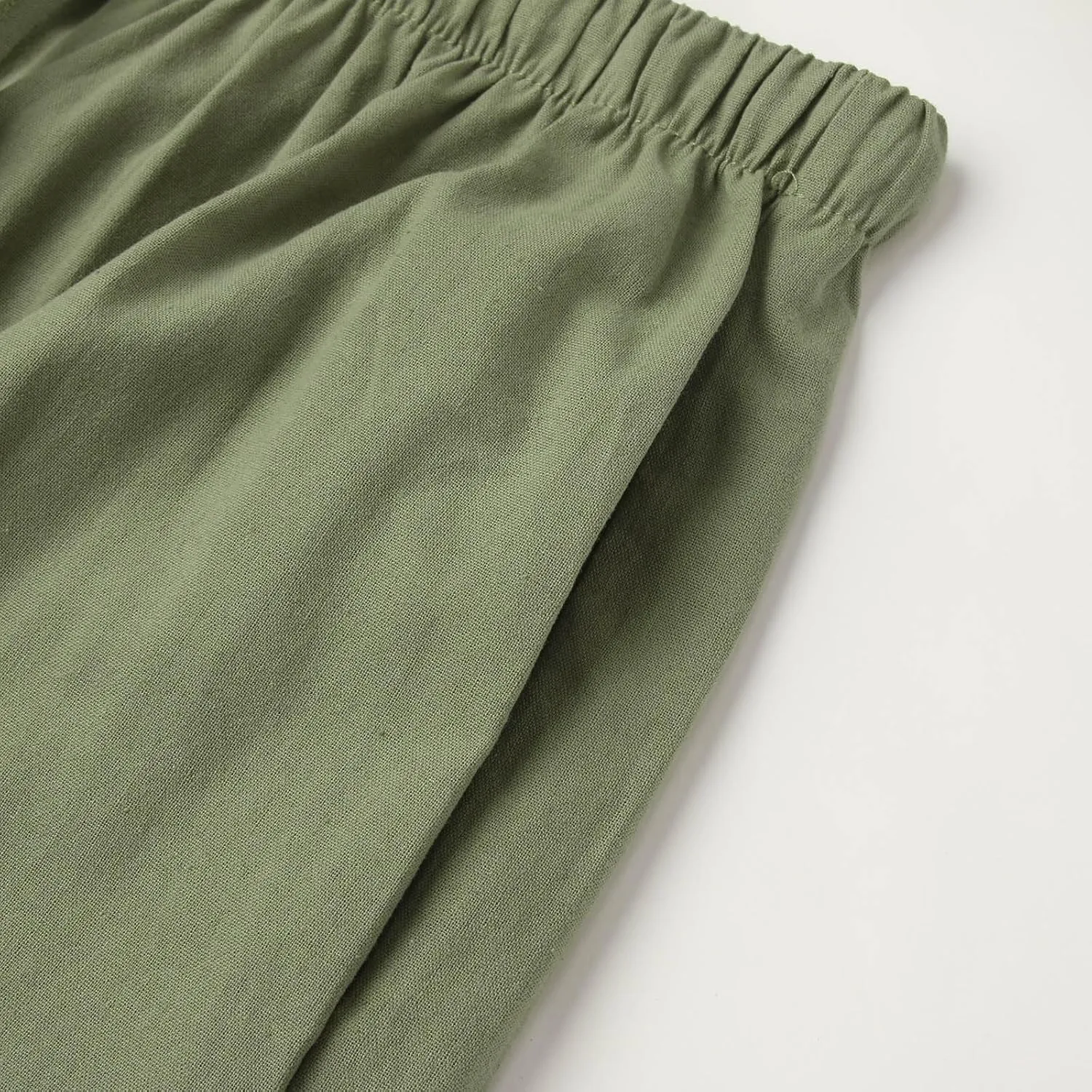 Women's Elastic Beach Linen Blend Linen Capris High Waisted Summer Elastic Waist Loose Fitting with Pockets Casual