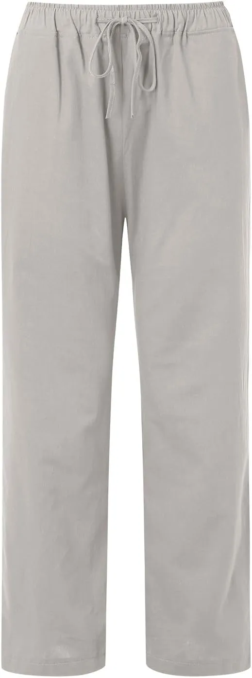 Womens Linen Blend Summer Fashion Pants High Waist Long Lounge Slim Fit Pants Beach