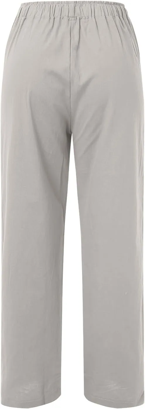 Womens Linen Blend Summer Fashion Pants High Waist Long Lounge Slim Fit Pants Beach