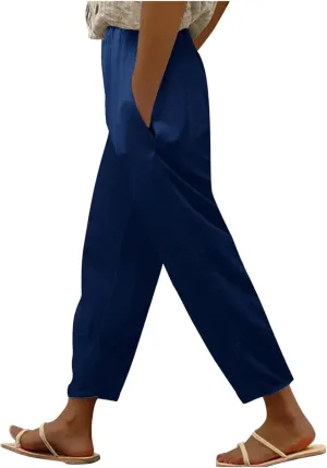 Womens Linen Blend Summer Fashion Pants Low Waist Lounge Pants Plus Size Trousers Work Business