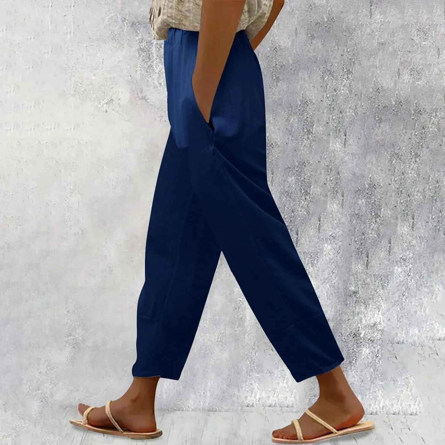 Womens Linen Blend Summer Fashion Pants Low Waist Lounge Pants Plus Size Trousers Work Business