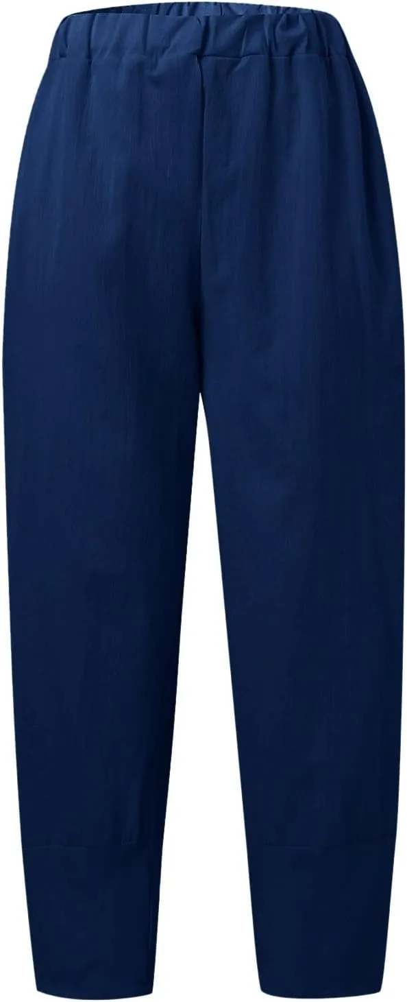 Womens Linen Blend Summer Fashion Pants Low Waist Lounge Pants Plus Size Trousers Work Business