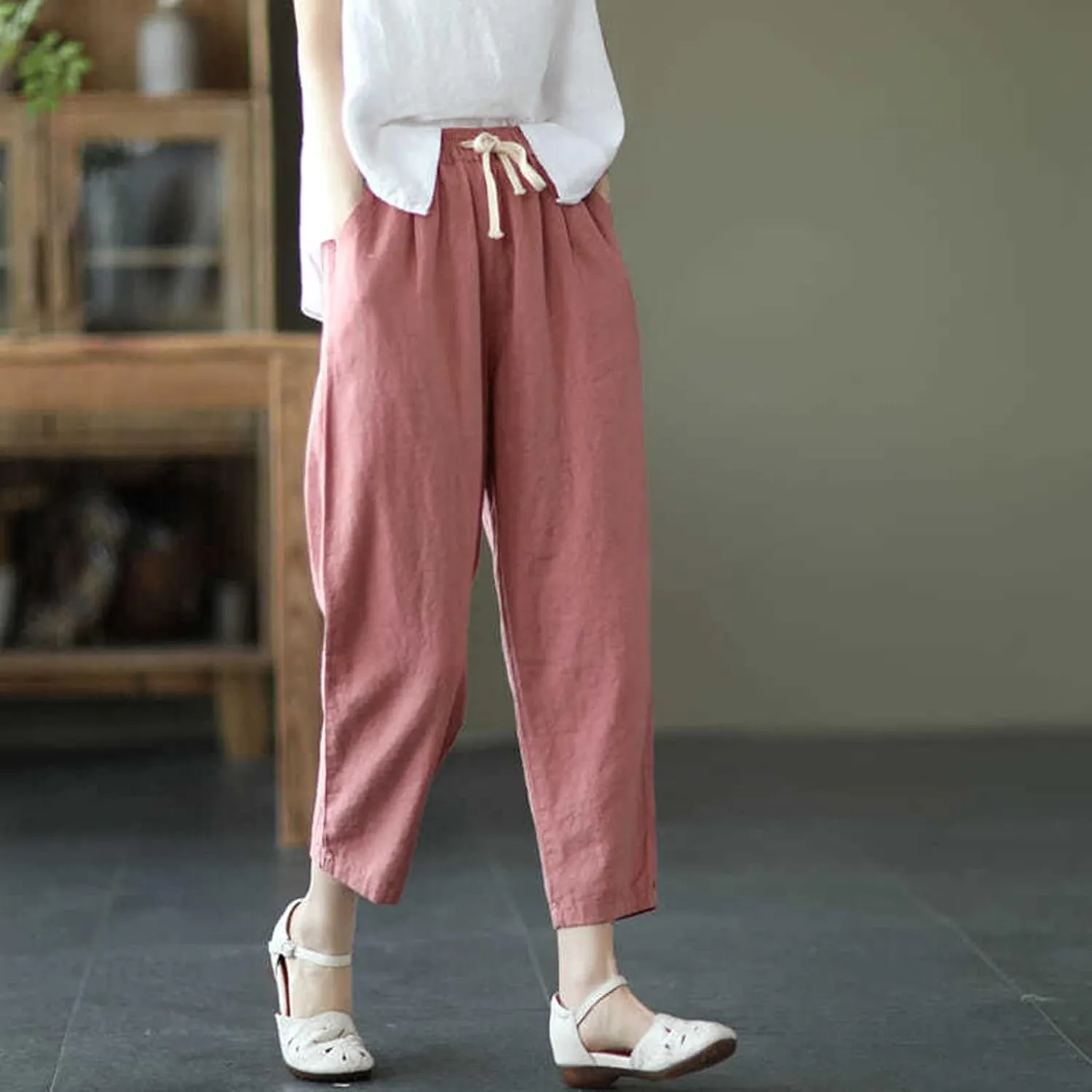 Womens Linen Palazzo Lounge Pants High Waist Straight Wide Leg Summer Causal Belt Trousers with Pockets Trendy 2024