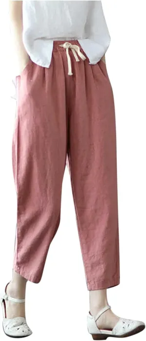 Womens Linen Palazzo Lounge Pants High Waist Straight Wide Leg Summer Causal Belt Trousers with Pockets Trendy 2024