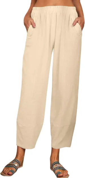 Women's Linen Summer Loose Flowy Palazzo Lounge Pants High Waist Long Lounge Slim Fit Trouser Business Work