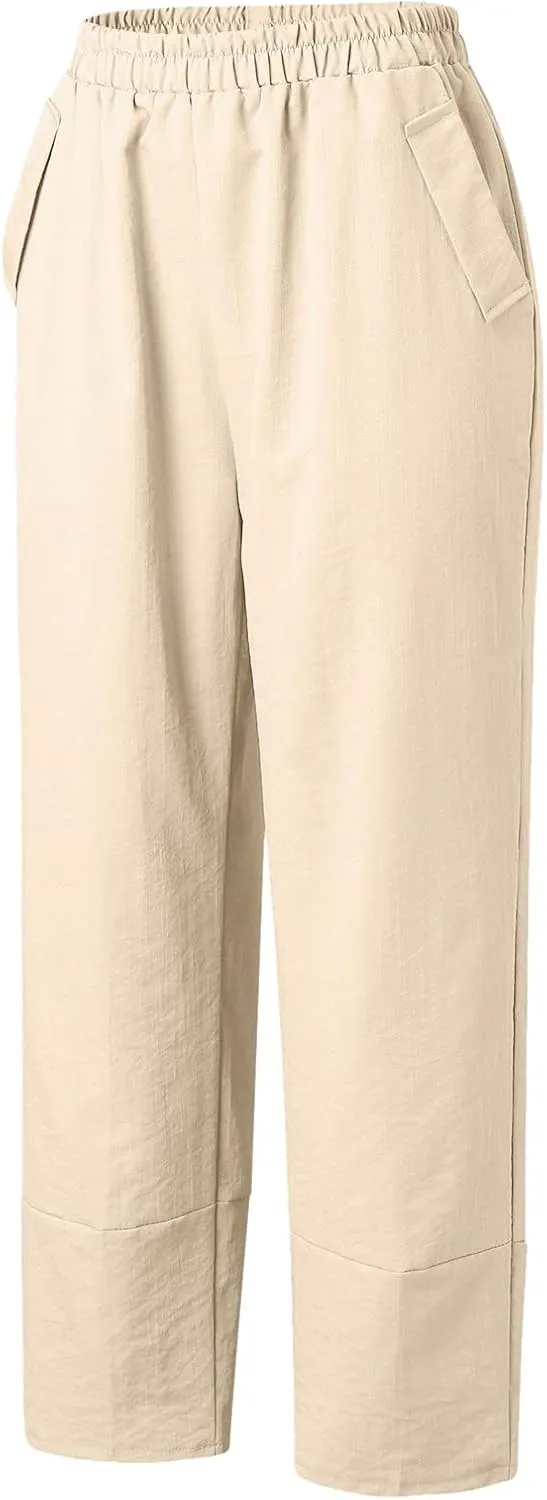 Women's Linen Summer Loose Flowy Palazzo Lounge Pants High Waist Long Lounge Slim Fit Trouser Business Work