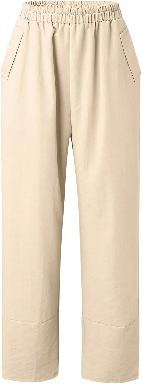 Women's Linen Summer Loose Flowy Palazzo Lounge Pants High Waist Long Lounge Slim Fit Trouser Business Work