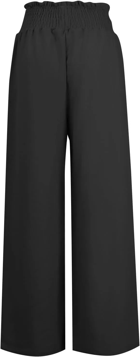 Womens Linen Summer Loose Flowy Palazzo Pants High Waist Bootcut Slim-Fit Pants Travel