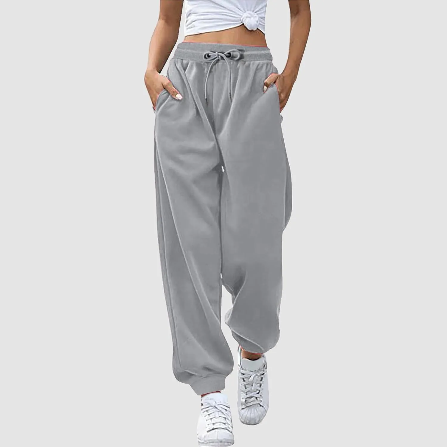 Womens Linen Summer Y2K Fashion Palazzo Pants Low Waist Wide Leg Plus Size Pants Trendy
