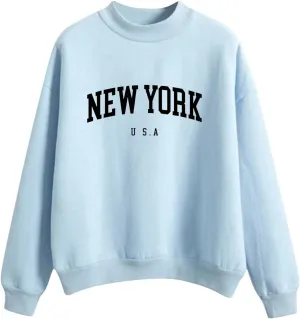 Womens New York Sweatshirt Round Neck Letter Graphic Cute Sweatshirt Oversized Casual Hoodie Teen Girls Fall Y2K Clothes