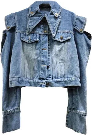 Women's Off-Shoulder Denim Coat Autumn Fashion Turn-Down Collar Long Sleeve Jacket