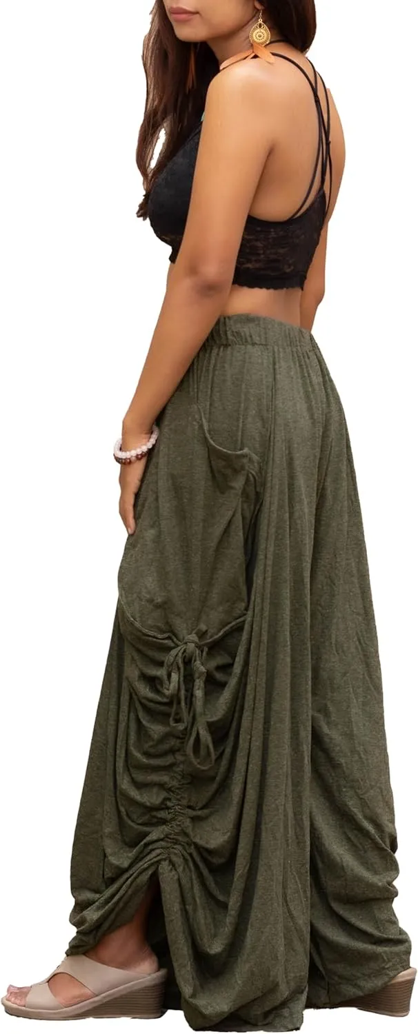Women's Palazzo Pants Wide Leg Lounge Convertible Maxi Skirt with Pockets Casual Comfy Trouser
