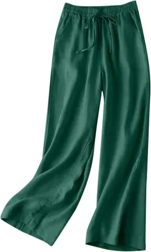 Women's Pants, Cotton Linen Wide Leg Pants High Waisted Straight Pant Palazzo
