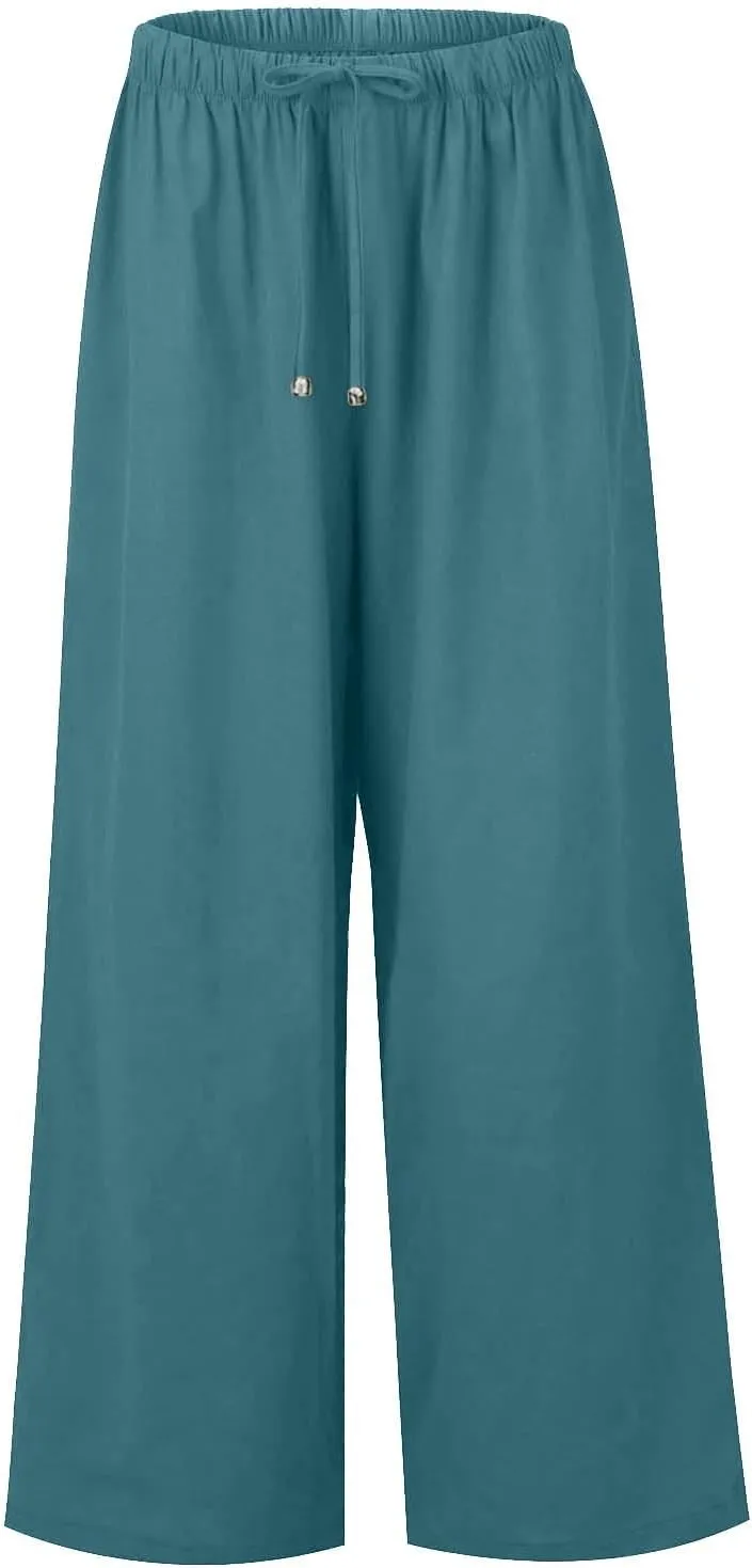 Women's Pants, Linen Pants Wide Leg Straight High Waisted Cotton Summer Lounge