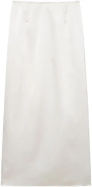 Women's Satin Straight Midi Skirt Back Slit Zipper Women Casual Long Skirt