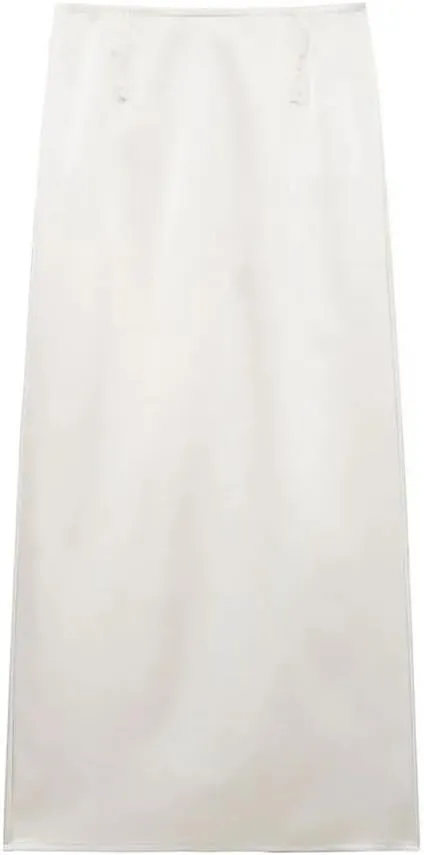 Women's Satin Straight Midi Skirt Back Slit Zipper Women Casual Long Skirt