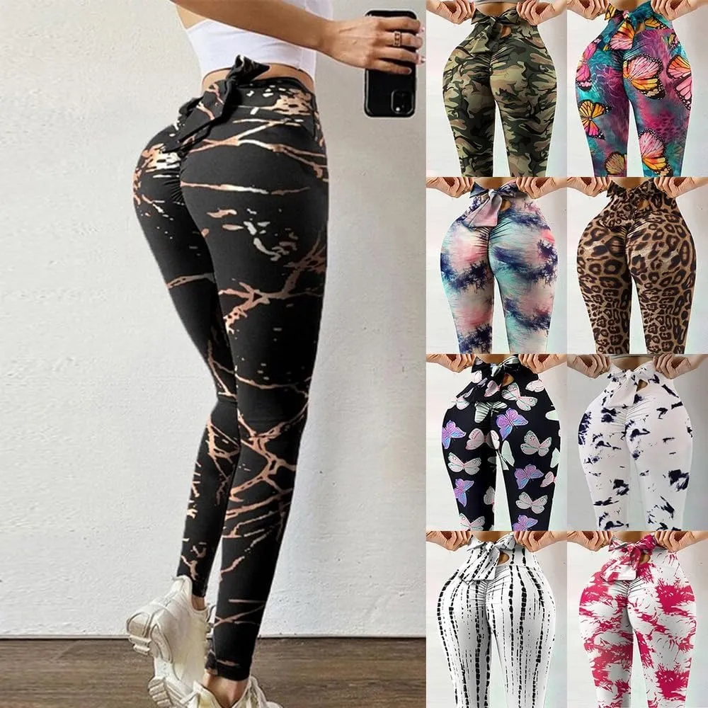 Women's Seamless High Waist Fitness Yoga Pants, Bowknot Design Tight Hip Lifting Stretch Leggings