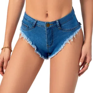 Women's Sexy High Waisted Stretch Mini Denim Shorts Hot Pants Clubwear, Baby Blue, Small