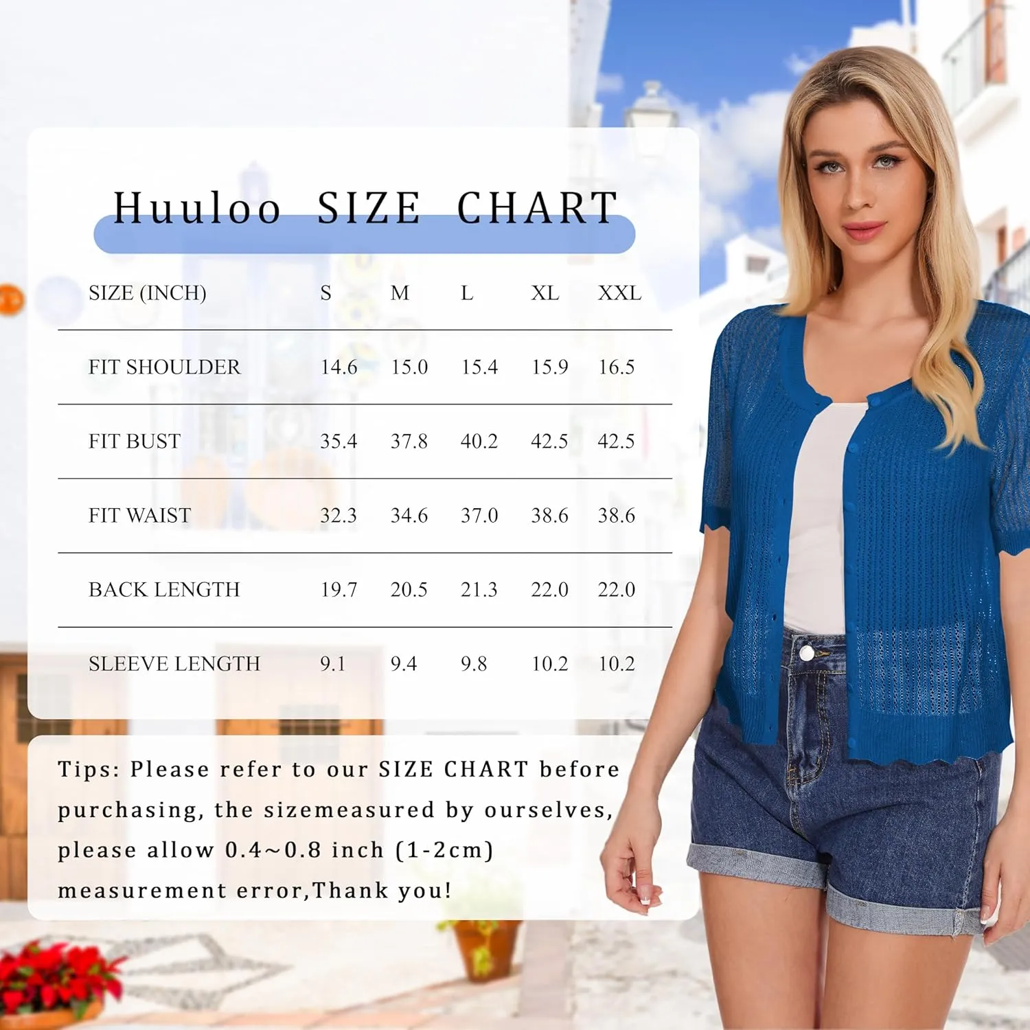 Women's Short Sleeve Summer Hollow Out Crew Neck Button Down Cardigan Sweater