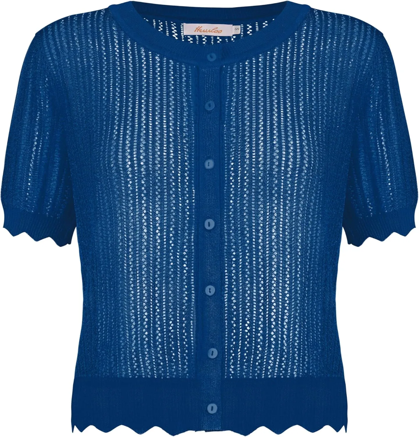 Women's Short Sleeve Summer Hollow Out Crew Neck Button Down Cardigan Sweater