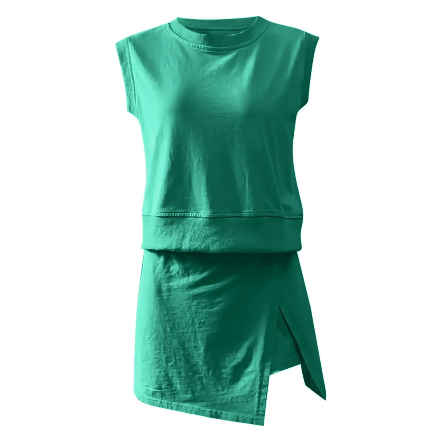 Womens Summer 2 Pieces Crew Neck Sleeveless Cotton Tank Top Side Split Skorts Shorts Athletic Skirt Sets Travel Outfits