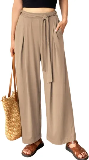 Women's Wide Leg Pants High Waisted Adjustable Tie Knot Yoga Sweatpants Comfy Lounge Pajama Flowy Pants Pockets