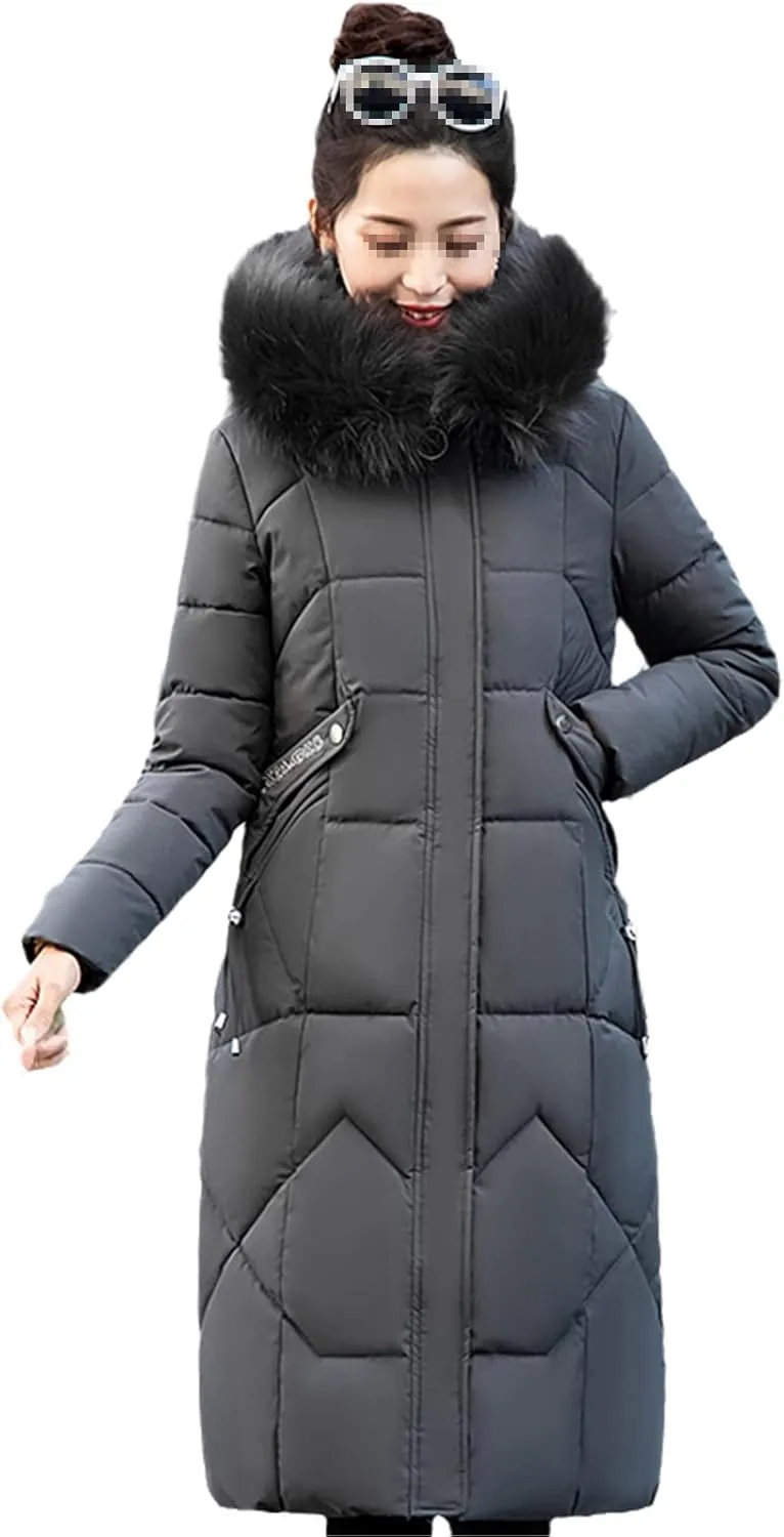 Women's Winter Jacket Long Solid Female Coat Hooded Slim With Fur Collar Thick Oversized Cotton Padded Casual Parkas
