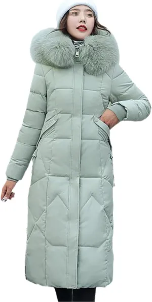 Women's Winter Jacket Long Solid Female Coat Hooded Slim With Fur Collar Thick Oversized Cotton Padded Casual Parkas