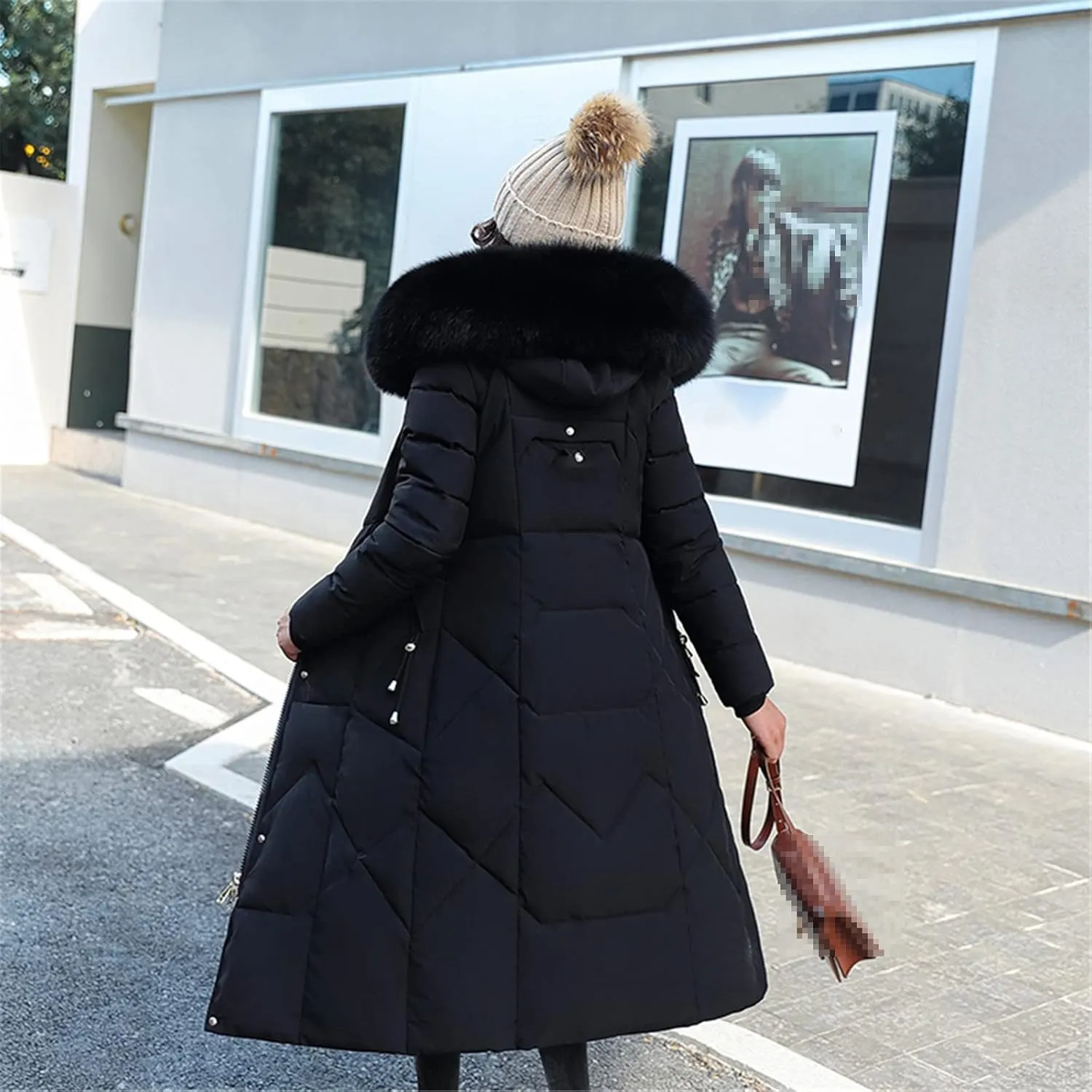 Women's Winter Jacket Long Solid Female Coat Hooded Slim With Fur Collar Thick Oversized Cotton Padded Casual Parkas
