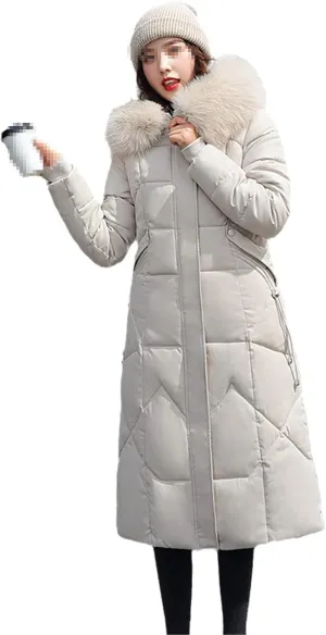 Women's Winter Jacket Long Solid Female Coat Hooded Slim With Fur Collar Thick Oversized Cotton Padded Casual Parkas