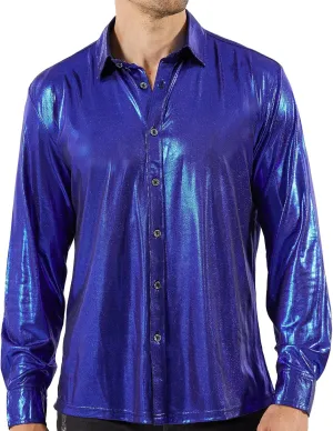 WULFUL Men Dress Shirt Sequins Long Sleeve Button Down Shirt Luxury Disco Party Nightclub Christmas Prom Costume