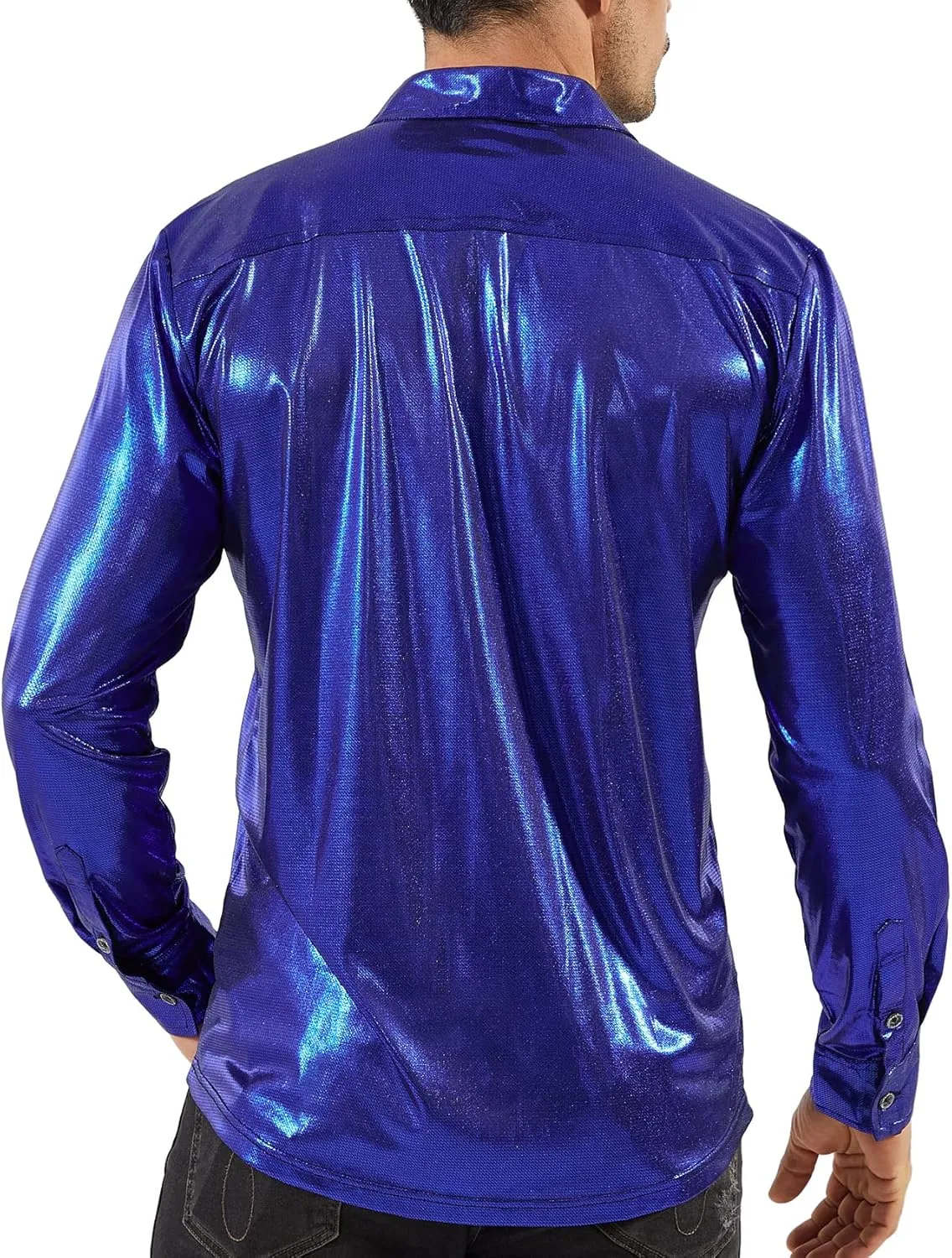 WULFUL Men Dress Shirt Sequins Long Sleeve Button Down Shirt Luxury Disco Party Nightclub Christmas Prom Costume