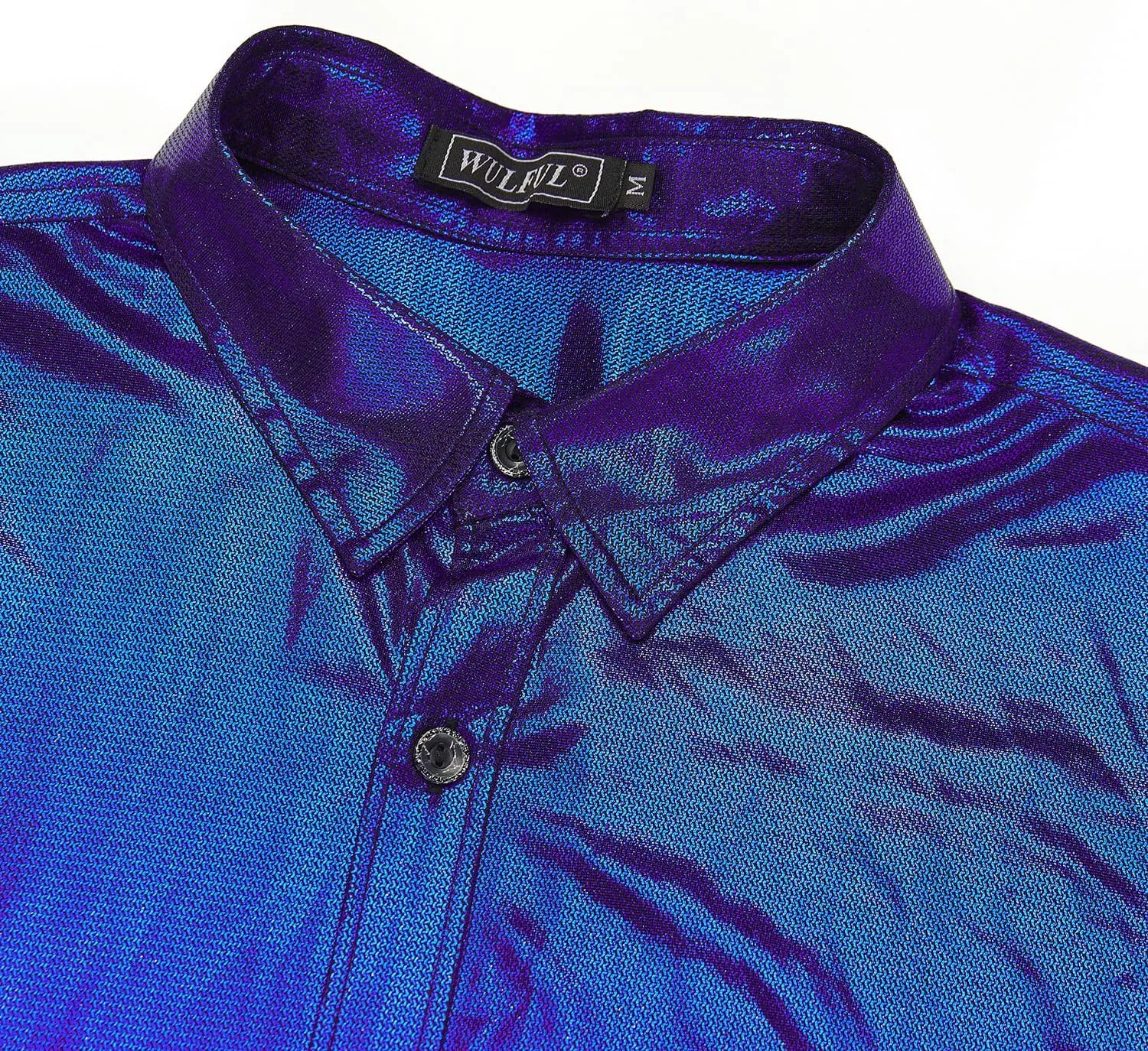 WULFUL Men Dress Shirt Sequins Long Sleeve Button Down Shirt Luxury Disco Party Nightclub Christmas Prom Costume
