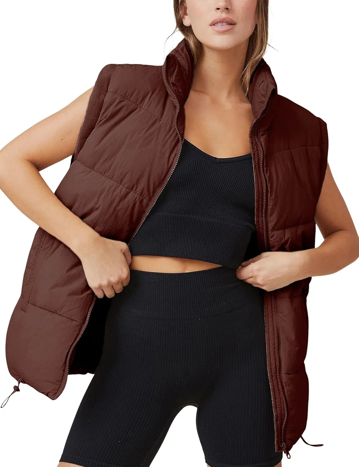 Xiaoxuemeng Womens Puffer Vest Collared Sleeveless Zip Up Padded Gilet Jacket Outwear